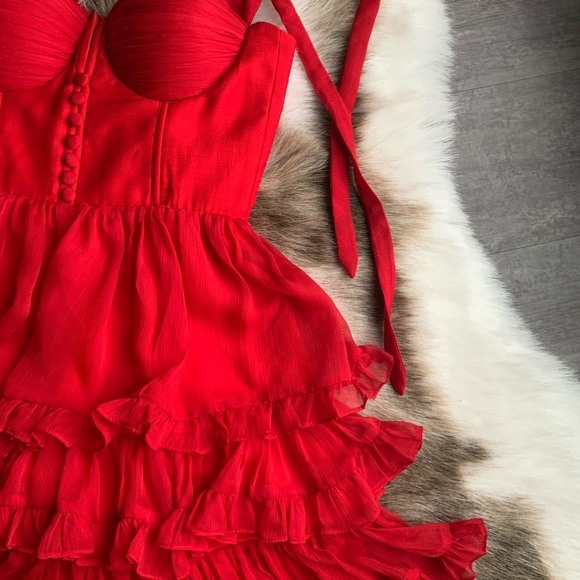 Red ruffled tie strap mini dress - Picture 7 of 10
